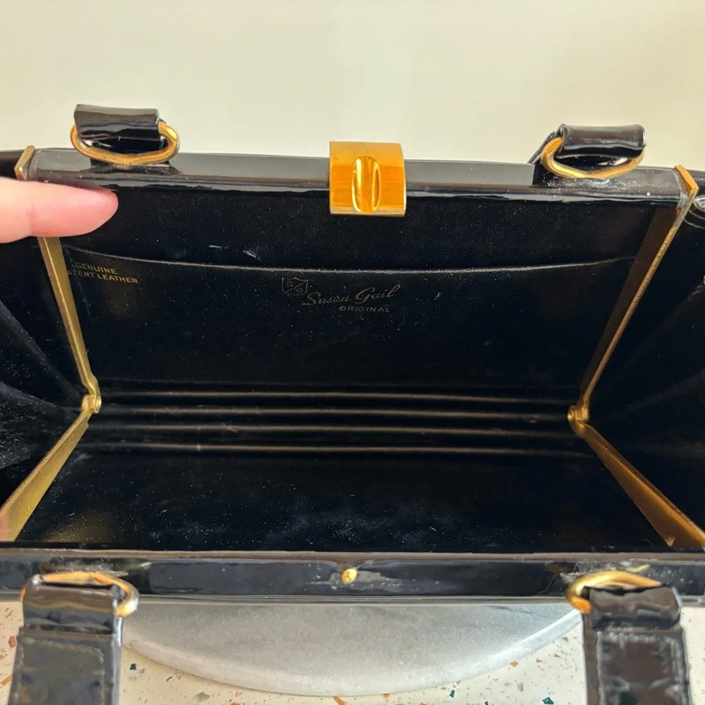Vintage‎ 1960s Susan Gail Original Elegant Black Patent Leather Handbag Purse